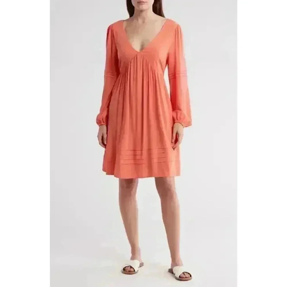 NWT Lovestitch Long Puff Sleeve Minidress Papaya Size S